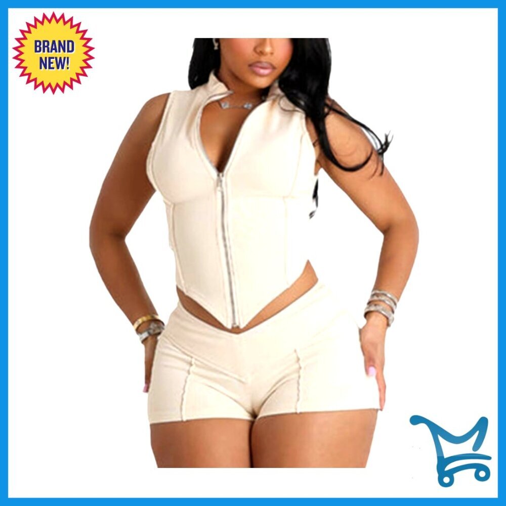 Sexy Stretchy Two Piece Short Set Club Outfit Vest and Shorts Women's Going Out